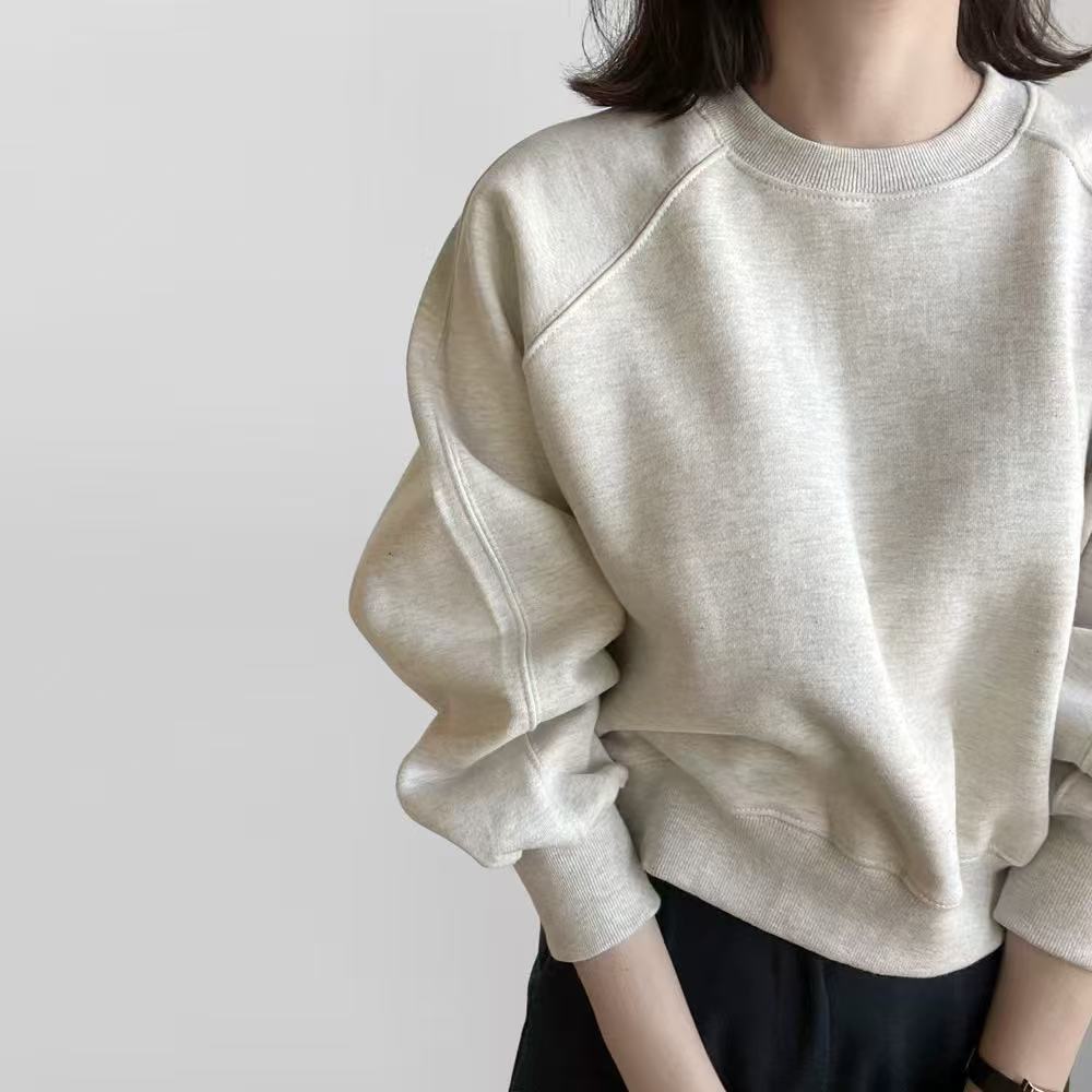 Women's sweatshirt new style 2026 hot style fashionable spring and autumn velvet thickened short gray top for small people spring