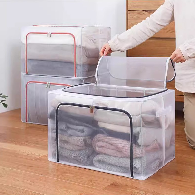 Transparent clothes storage box household large-capacity wardrobe clothing box dormitory organizing box bag storage artifact