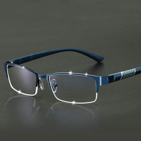 New men's myopia glasses, anti-blue light, computer and mobile phone with prescription flat mirror, fashionable half-frame goggles for men