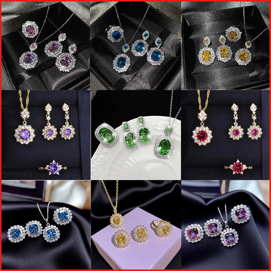 Cross-border live broadcast new high-end light luxury high-quality set earrings necklace ring jewelry spot wholesale