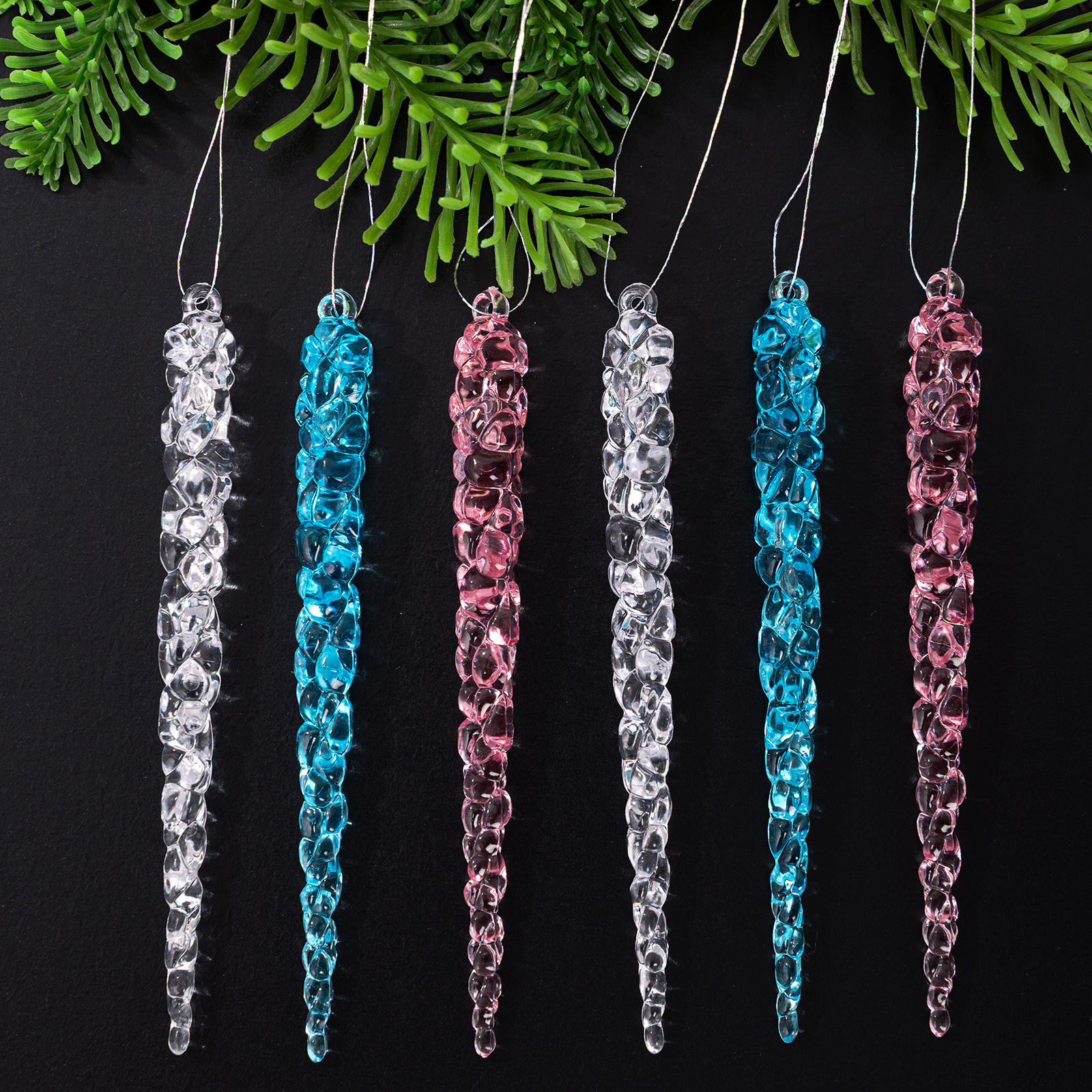Haobei Christmas Decoration Supplies Transparent 12PCS Crushed Ice Pendant Acrylic Transparent Ice Pick Ice Ling Ornament