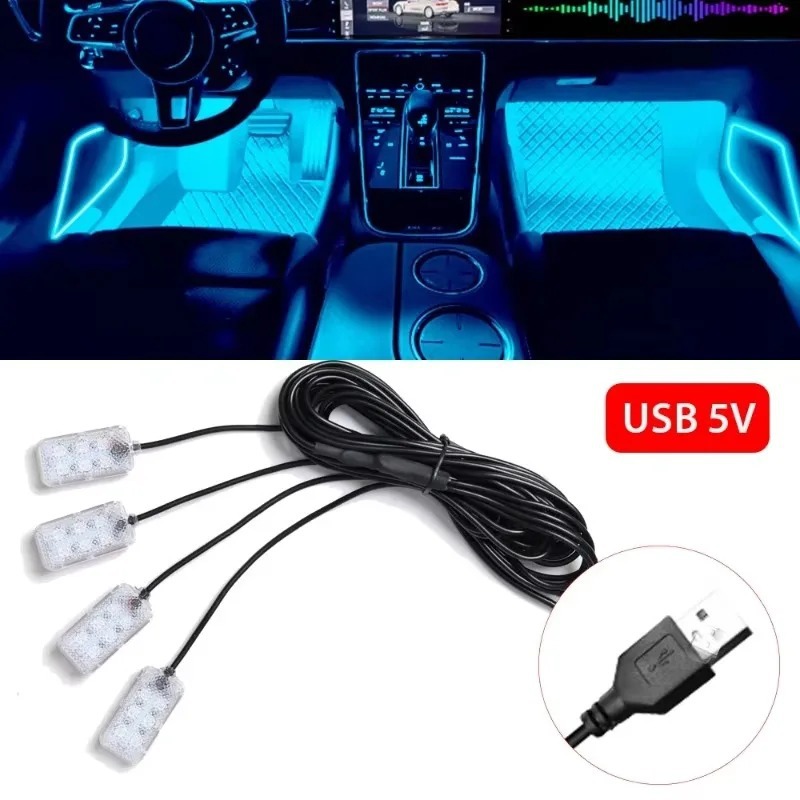 Car atmosphere light, no modification in the car, LED atmosphere light, car USB foot light, interior music rhythm light