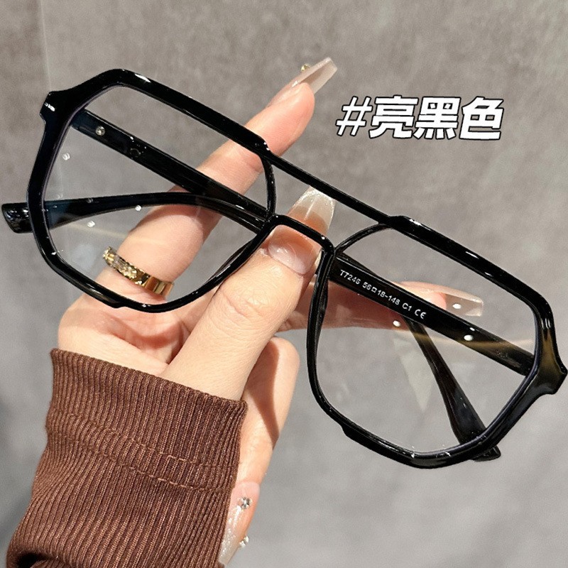Pilot handsome double beam men's black glasses frame myopia can be equipped with ultra-light elegant large frame eye frame large frame for women