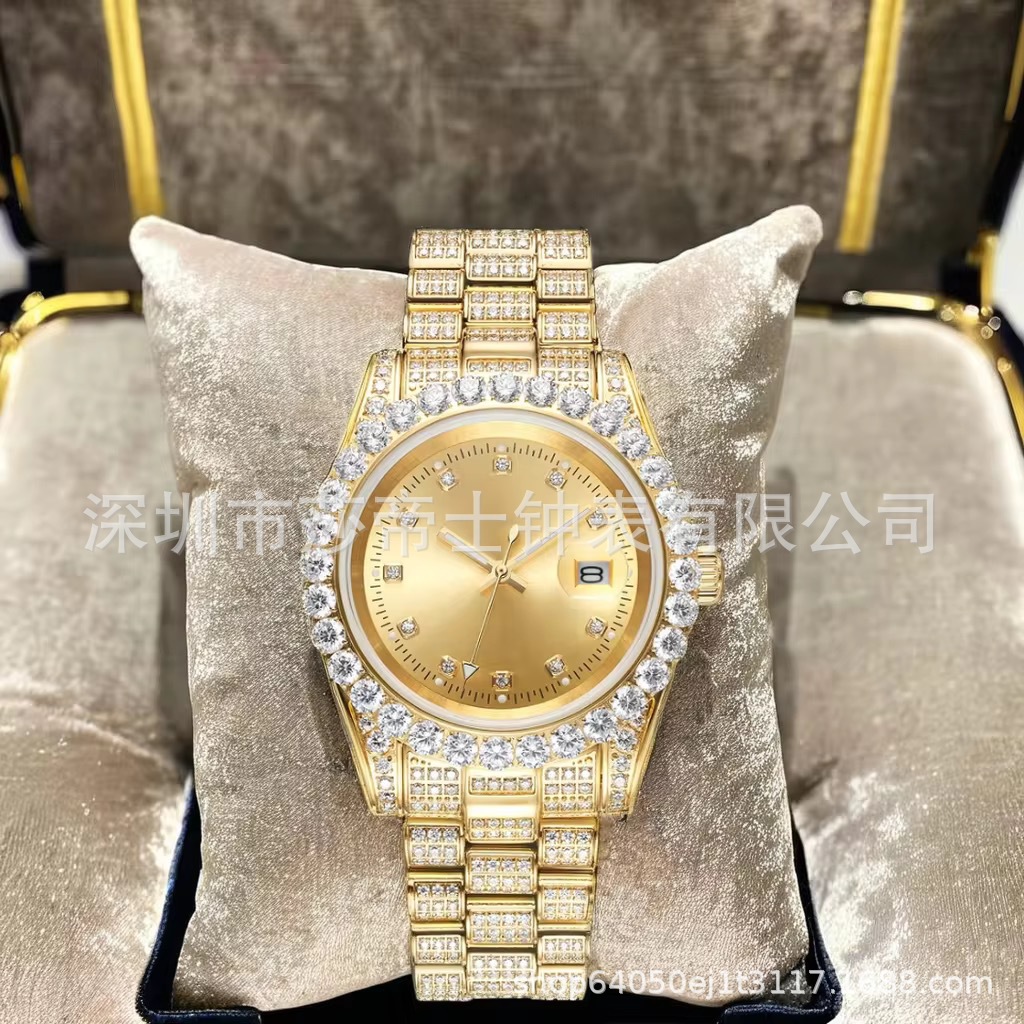 2025 New Luxury Casual Fashion Inlaid Moissanite Waterproof Men's Watch with Calendar Analog Big Diamond Dial