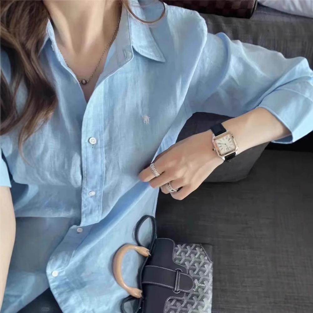 RL Raff pony logo linen shirts for men and women spring and autumn long-sleeved sunscreen Polo shirts embroidered couples