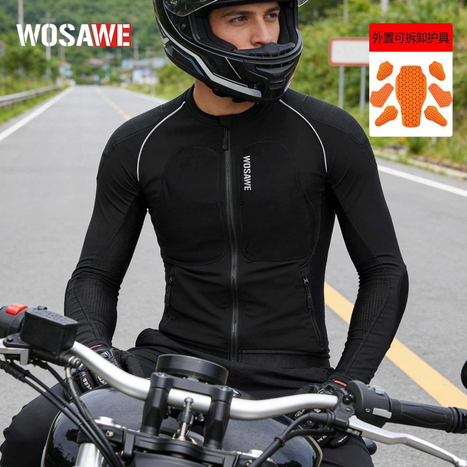 WOSAWE motorcycle style men's cycling jacket motorcycle casual tight sports pocket equipment soft protective gear