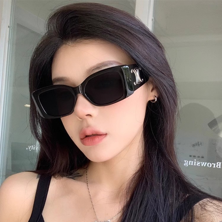 2024 New European and American Fashion Narrow Frame Sunglasses Women's Square Frame Sunglasses Internet Celebrity Same Style Anti-UV Sunglasses