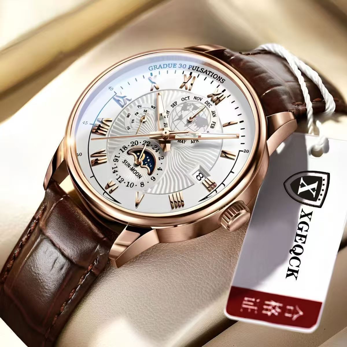Cross-border men's watch business high-end handsome non-mechanical calendar belt cool senior boys quartz watch