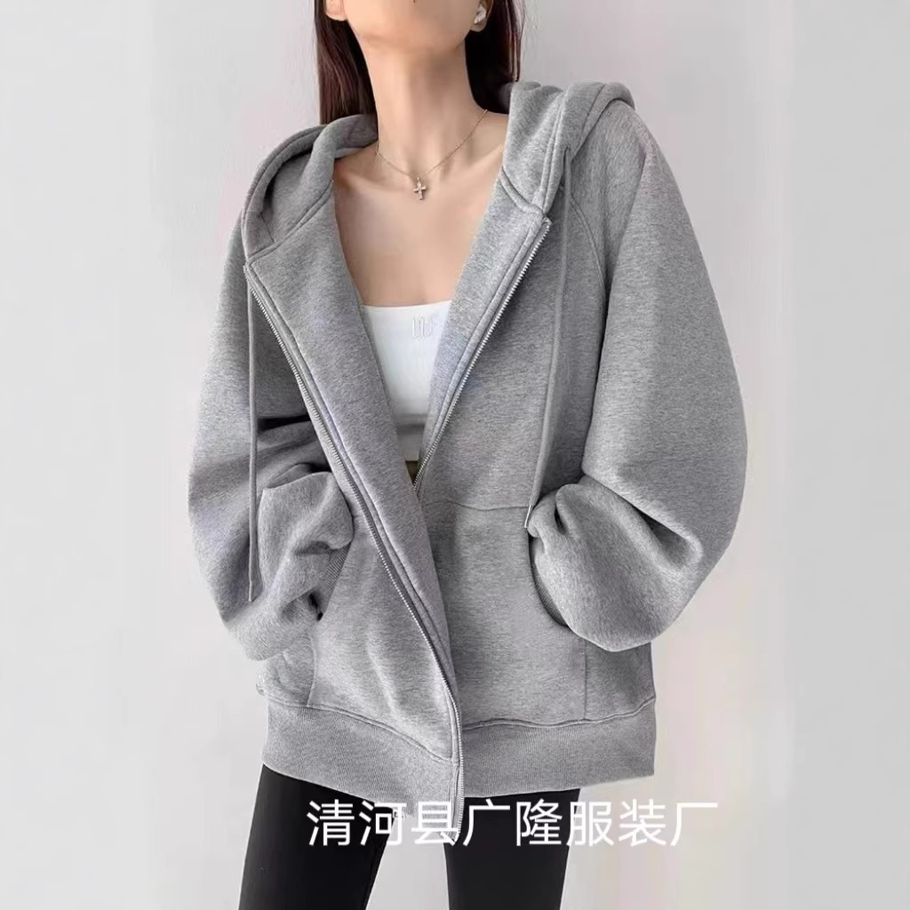 Sweater jacket women's 2025 autumn and winter new spring and autumn hooded cardigan loose casual sports velvet top thin