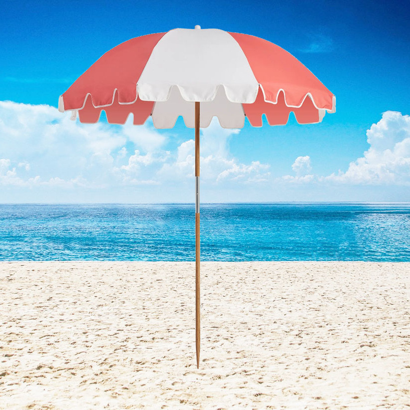 Cross-border hot selling solid wood pole beach parasol wholesale outdoor sun protection umbrella garden decorative umbrella stall umbrella