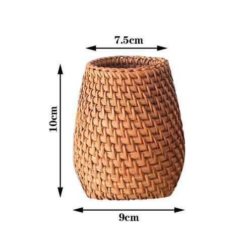 Vietnamese rattan straw desktop storage office stationery makeup pen holder storage box handmade retro tea ceremony six gentlemen