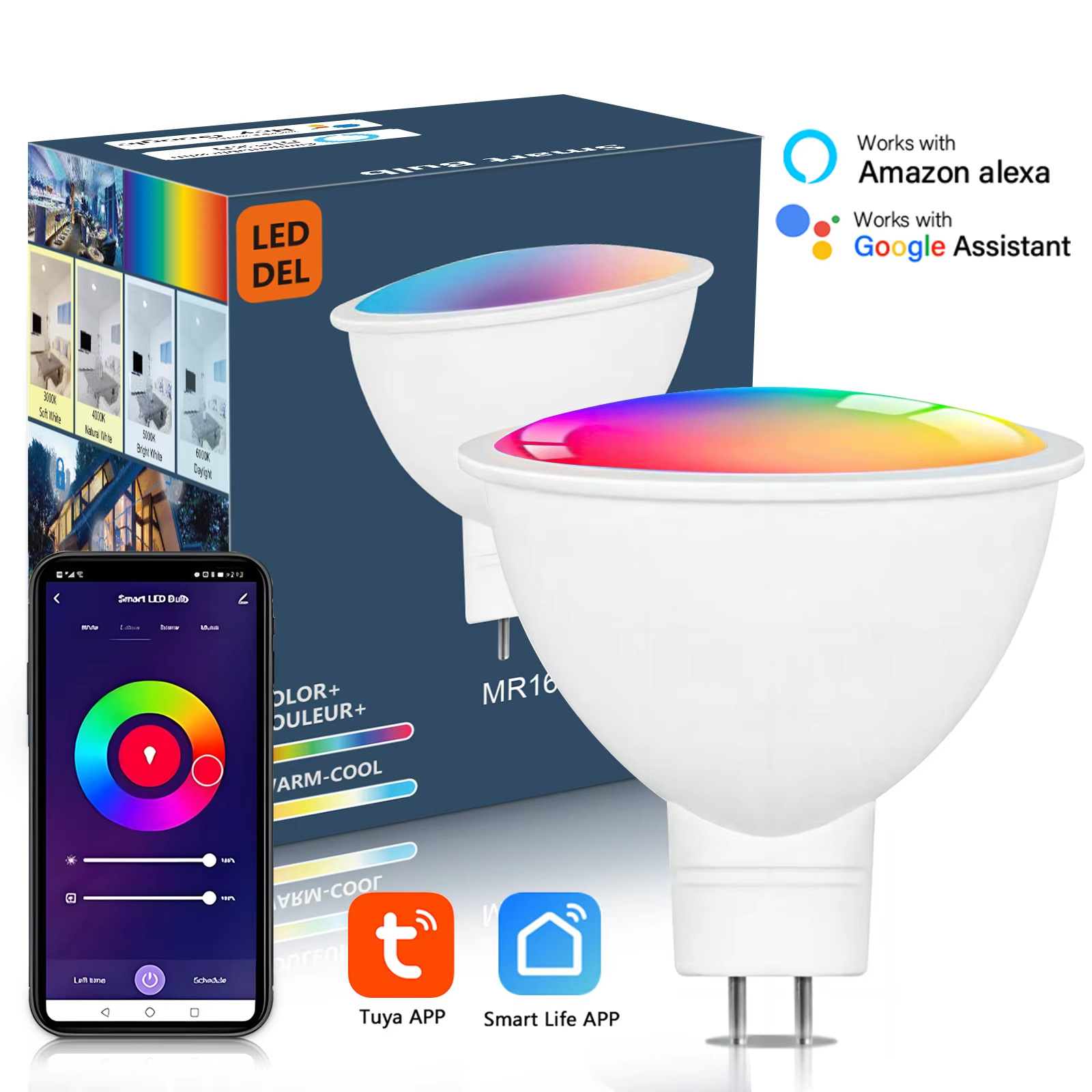 TUYA WIFI smart light bulb MR16/GU5.3 spotlight cabinet light AC/DC12V RGBCW bulb