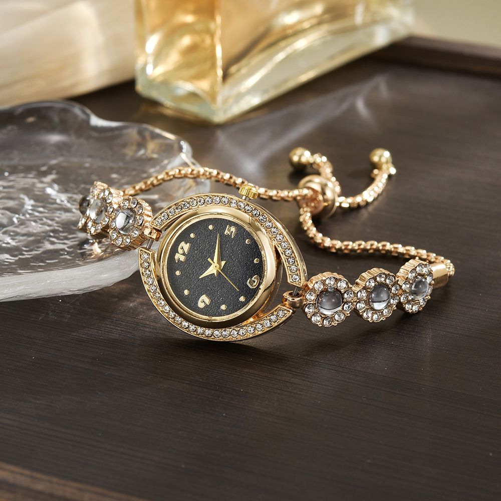 Foreign trade popular style bracelet watch with diamonds, light luxury live broadcast, new fashion quartz watch, pull diamond women's watch