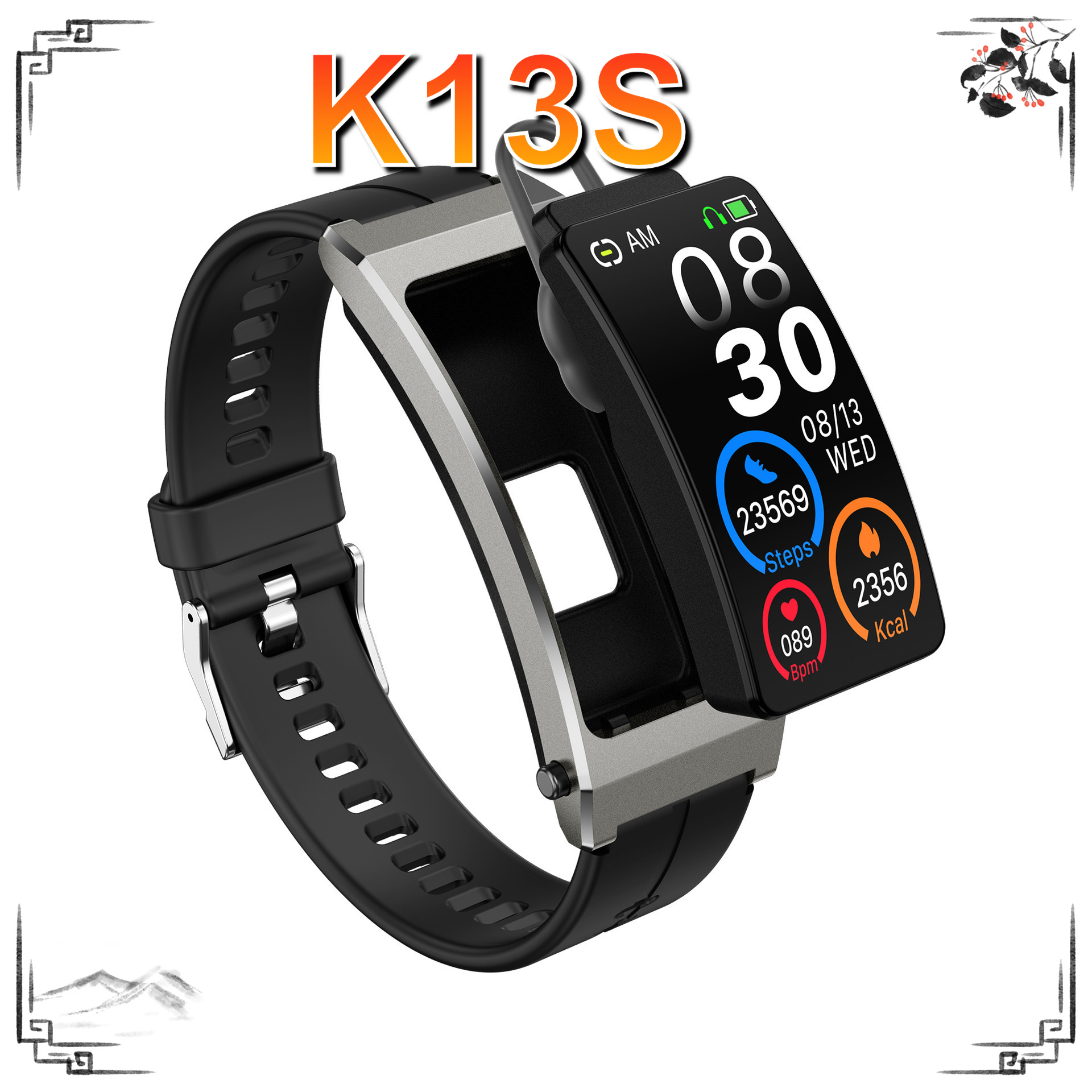 Cross-border K13S smart bracelet Bluetooth call headset sports health monitoring sleep heart rate sports Android watch
