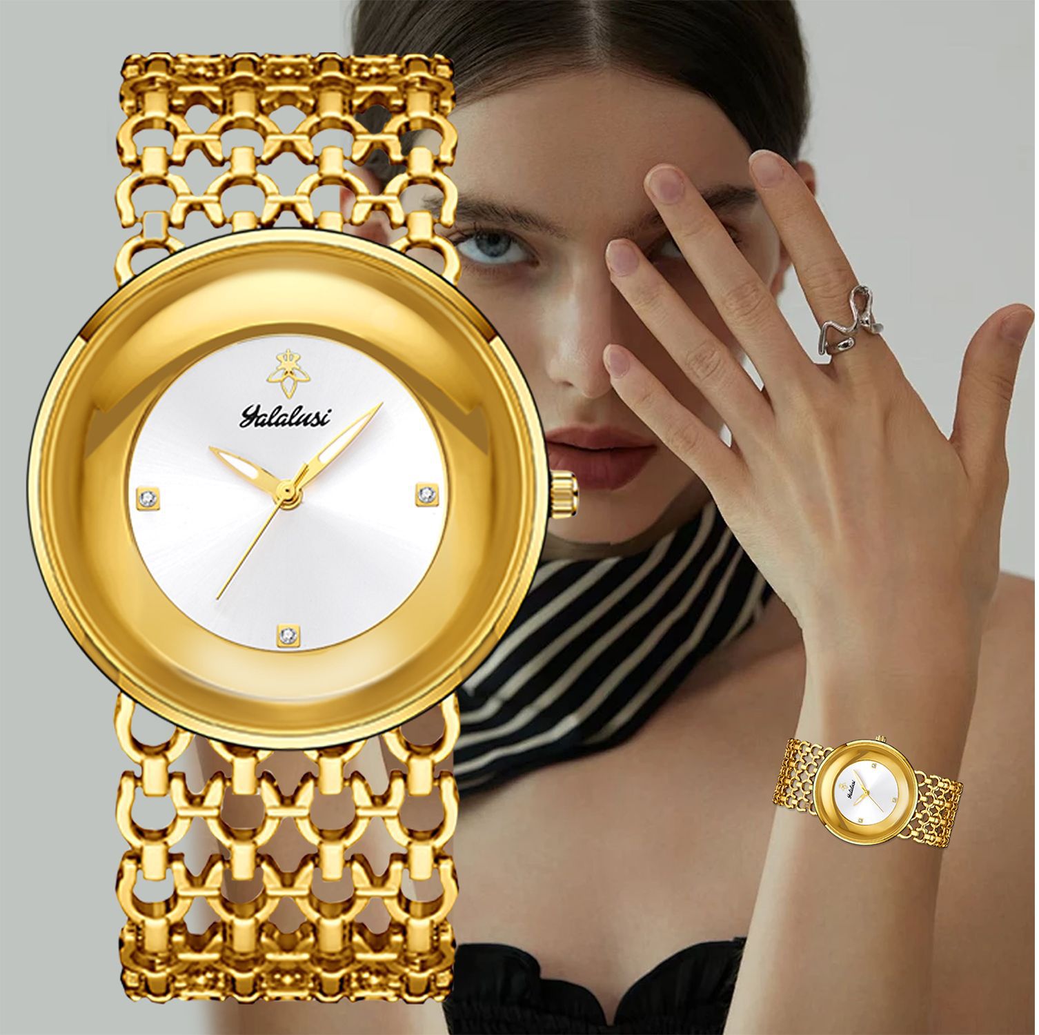 Yalalusi light luxury women's watch hollow strap women's retro watch round dial foreign trade fashion women's watch
