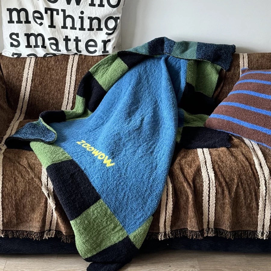 Memphis Plaid Category A Maternal and Infant Grade Half-Edge Velvet Blanket Nap Blanket Antique Style Sofa Blanket Casual Throw Blanket