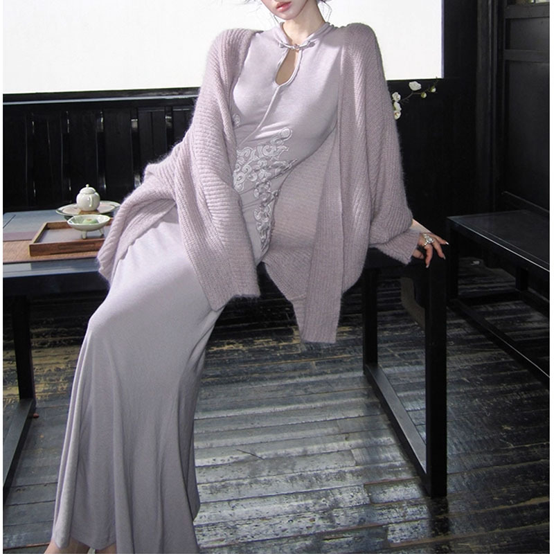 [Porcelain Flowers] New Chinese style retro buckle cheongsam slim dress long A-line skirt 2025 autumn new style