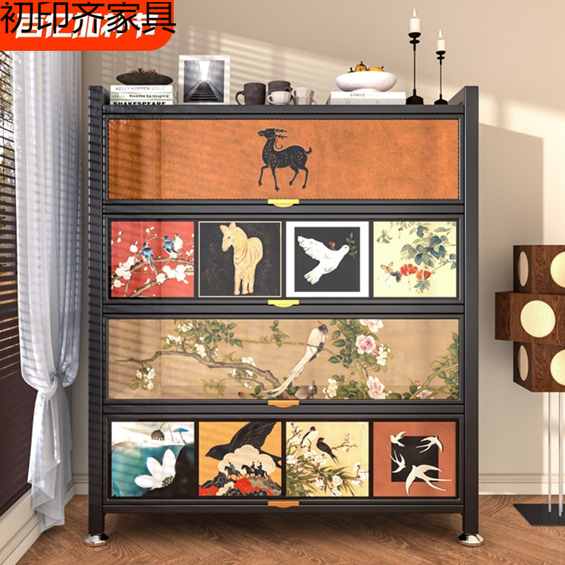 Medieval style steel dopamine bookshelf floor-standing storage rack home iron storage bookcase storage cabinet integrated against the wall