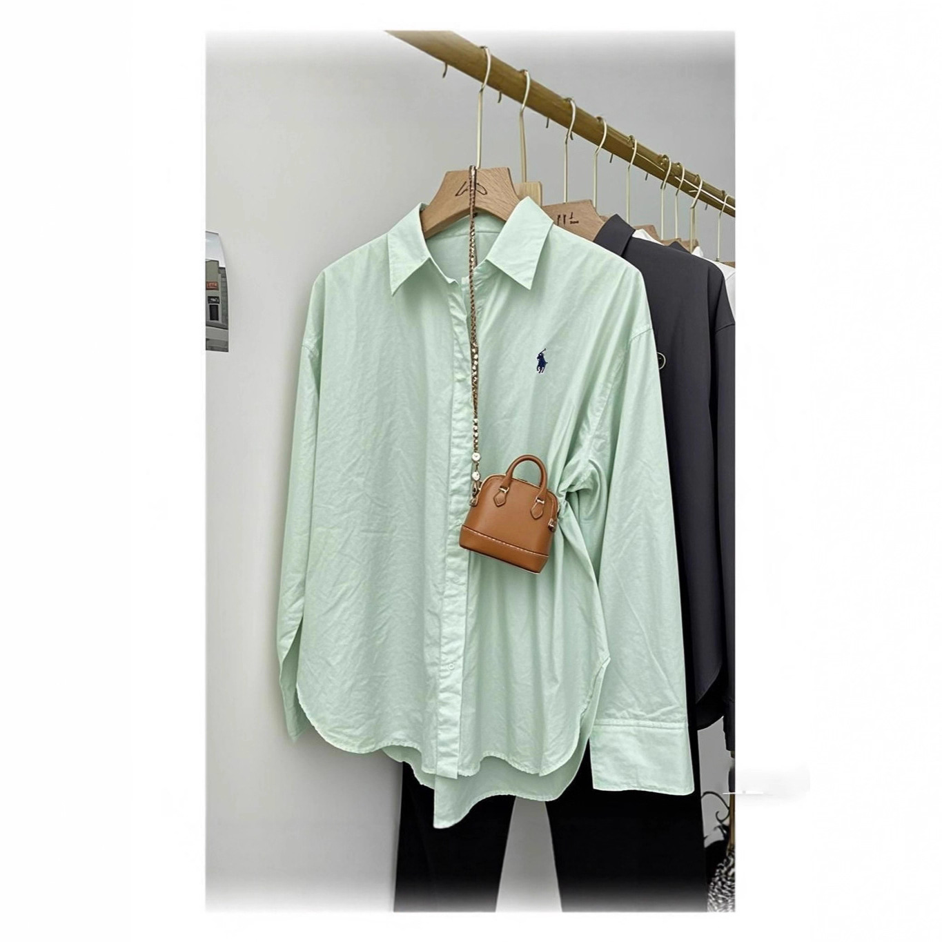 Pony embroidered shirt for women loose Korean style simple high-end design commuting shirt fashionable casual long-sleeved top