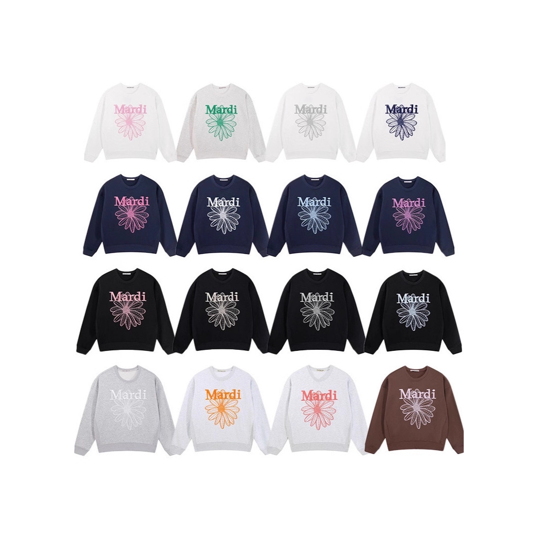 Spot Korean version of Mardi sweatshirt for women with daisy, gold and silver, same style embroidered letters, round neck top, embroidered style