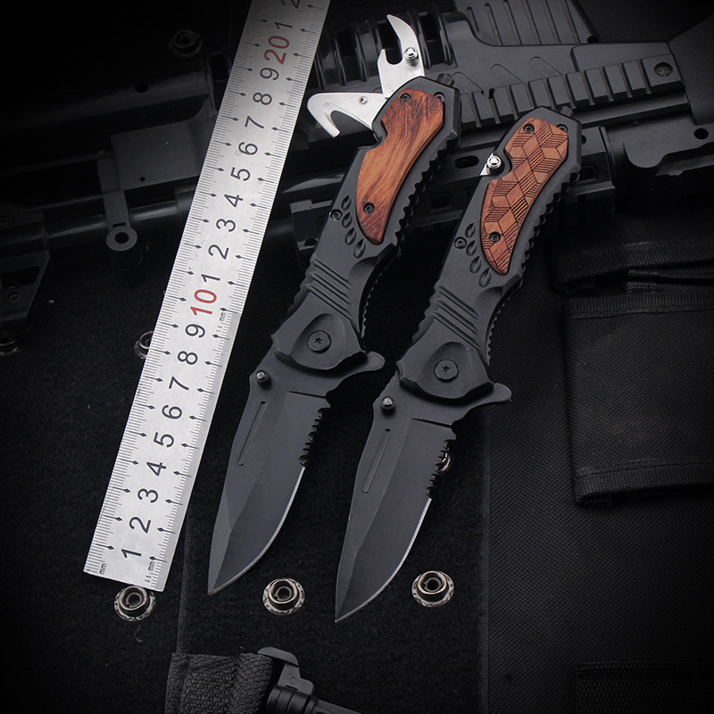 Cross-border multifunctional folding knife, convenient window breaker, outdoor tool, outdoor solid wood EDC fruit knife, high hardness