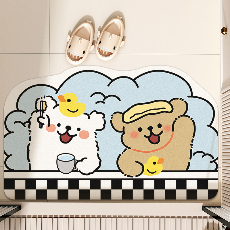 Line puppy bathroom floor mat household diatom mud absorbent mat bathroom toilet door quick-drying non-slip foot mat
