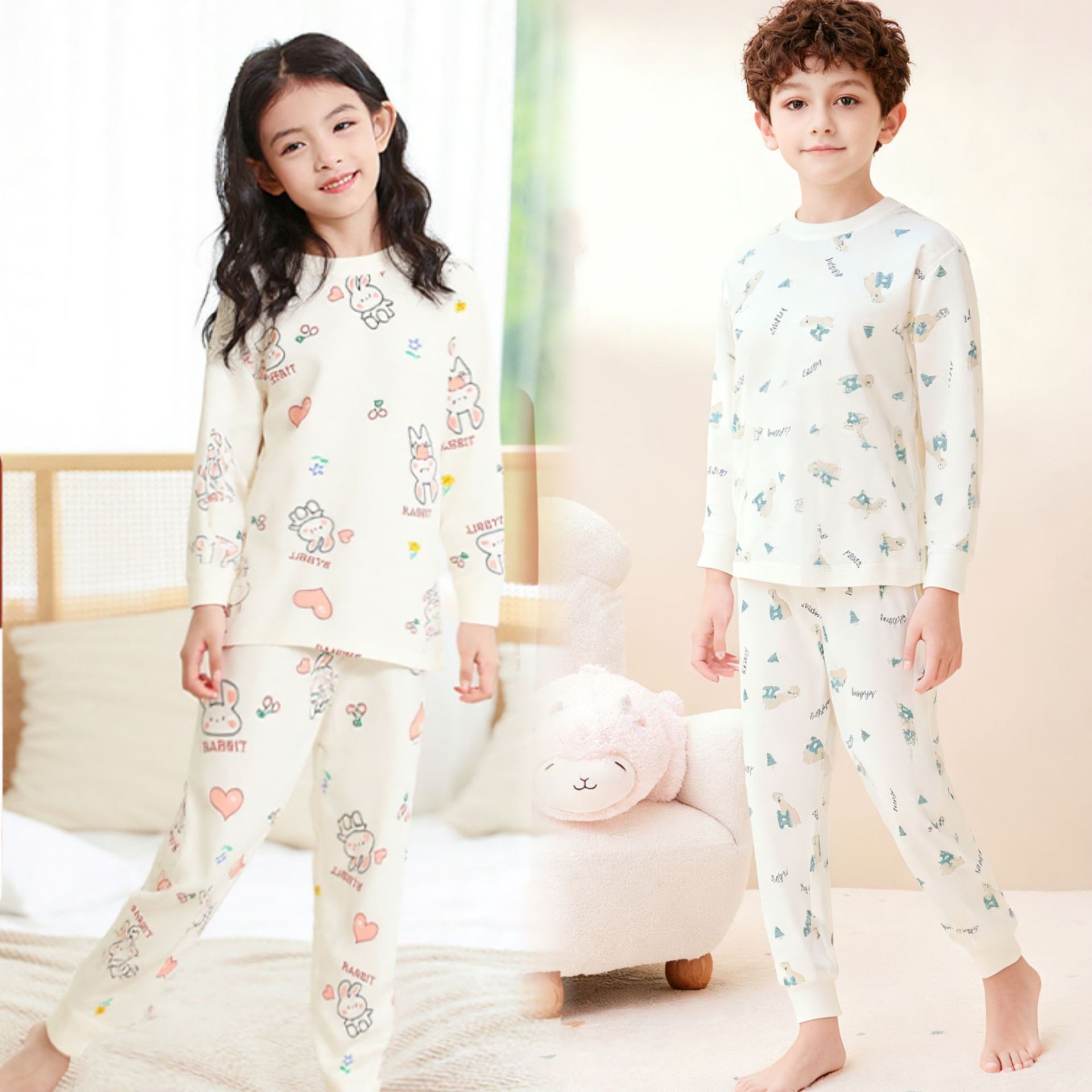 Children's pure cotton underwear set 40 combed 100% cotton home clothes for boys and girls autumn clothes autumn pants pajamas children's clothing wholesale