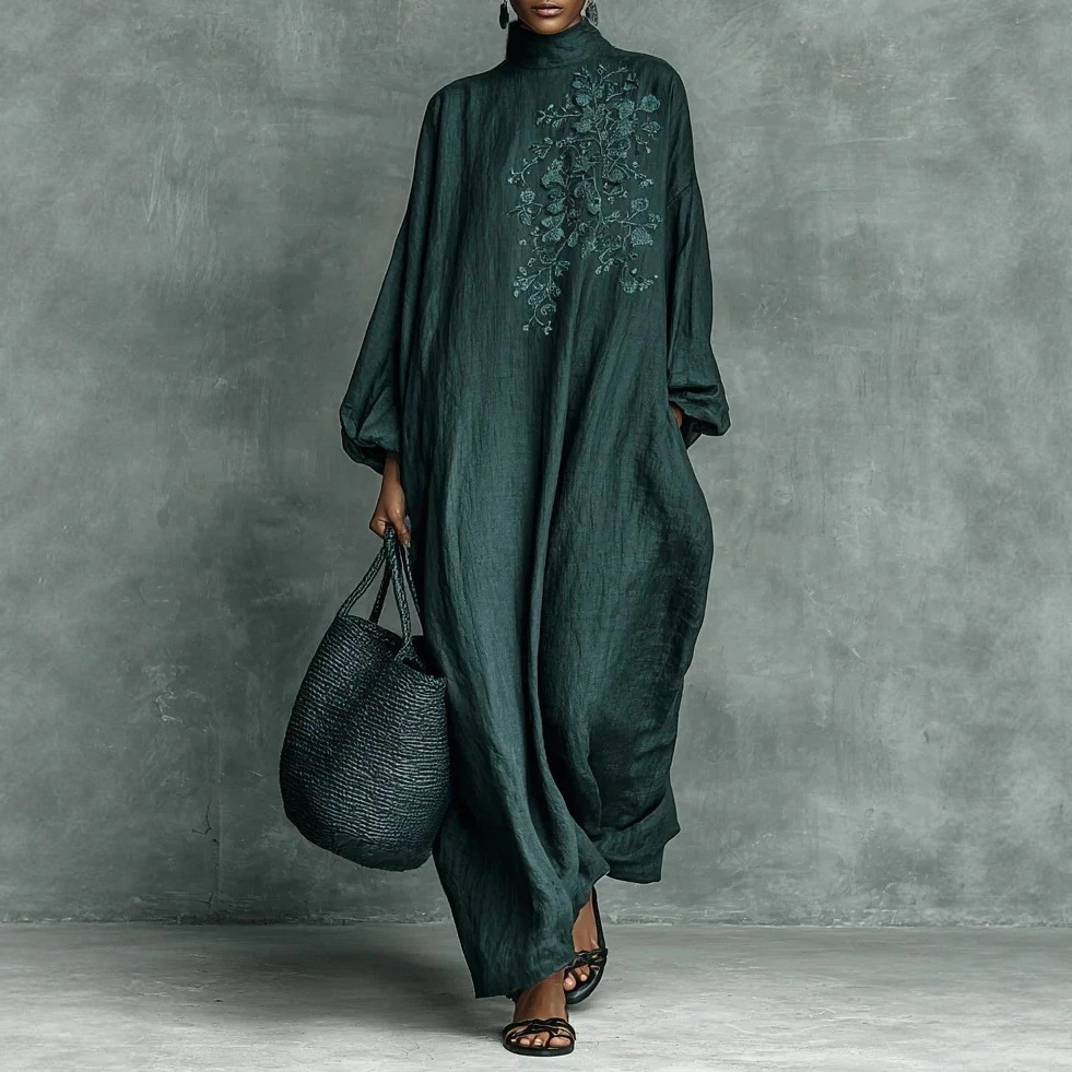 2025 European and American Clothing Amazon Independent Station Digital Printing Retro Tea Clothes Cotton and Linen Plate Button Cheongsam Dress