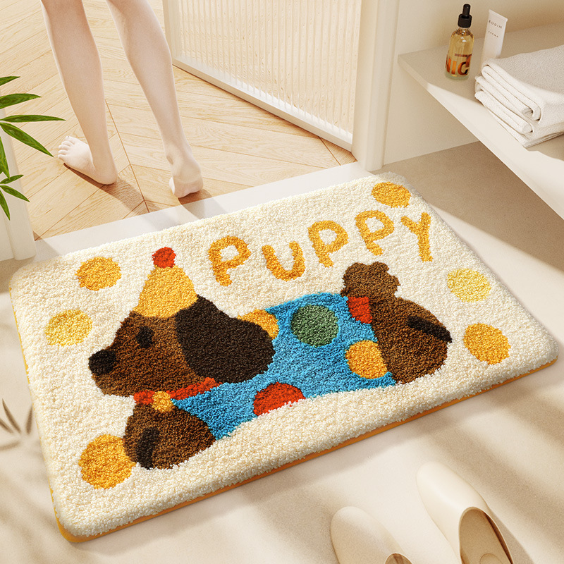 Cross-border factory delivery cartoon puppy floor mat, thick imitation cashmere bathroom absorbent foot mat, large and small entrance door mat