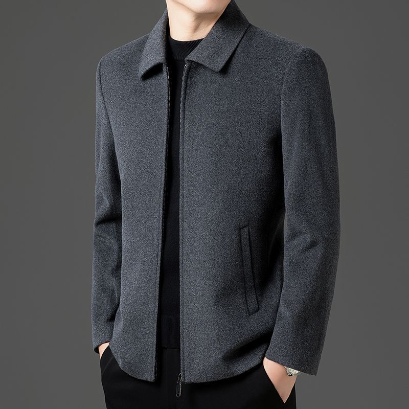 [100% Wool] Autumn and Winter Wool Jacket Men's Short Lapel Woolen Middle-aged Warm Woolen Business Jacket for Men