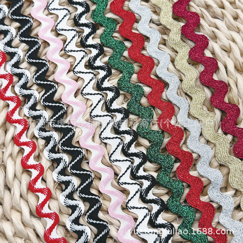 8mm color polyester silk curved edge belt clothing accessories S-shaped webbing curtain lace accessories wave belt ready for sale