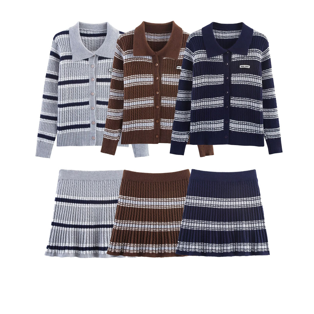 Cross-border women's clothing wholesale 2025 early autumn new knitted cardigan long-sleeved jacket + slim skirt and skirt suit