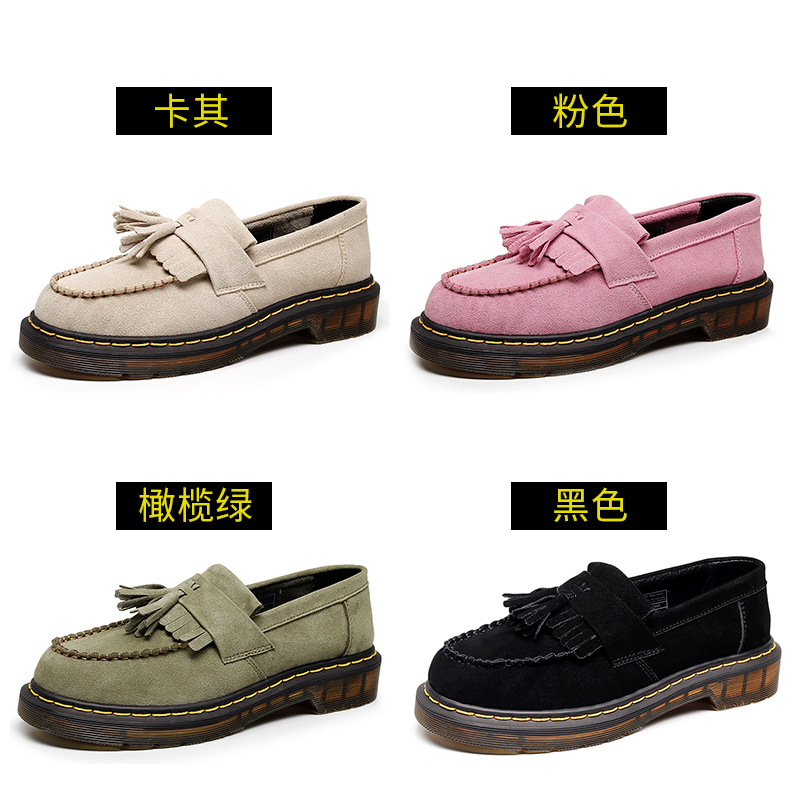Cross-border tassel loafers for women genuine leather suede small leather shoes for men British style fashion student round toe casual shoes