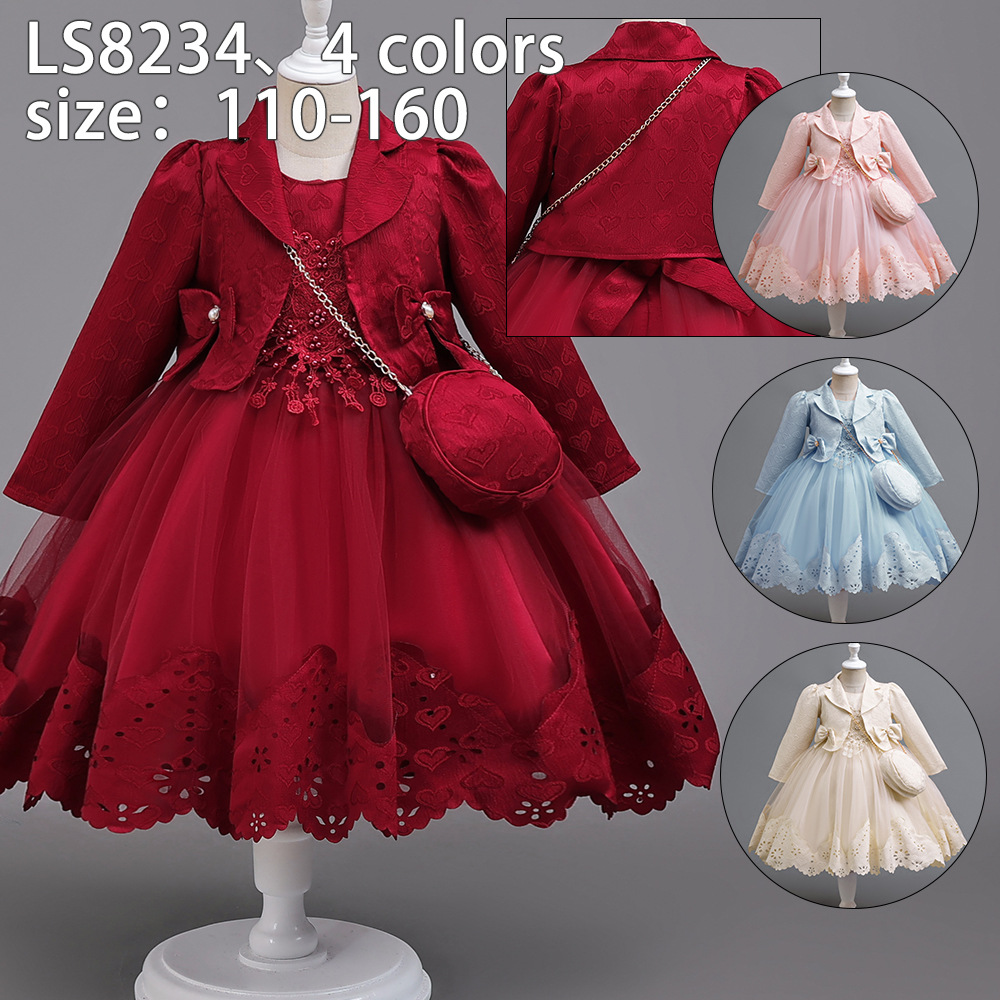 Girls suit dress princess dress beaded embroidered jacket vest dress birthday party ceremony performance dress