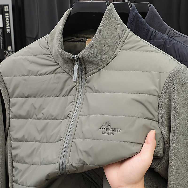 Men's stand-up collar new warm casual jacket in stock autumn and winter solid color wool-containing polar fleece versatile men's outerwear