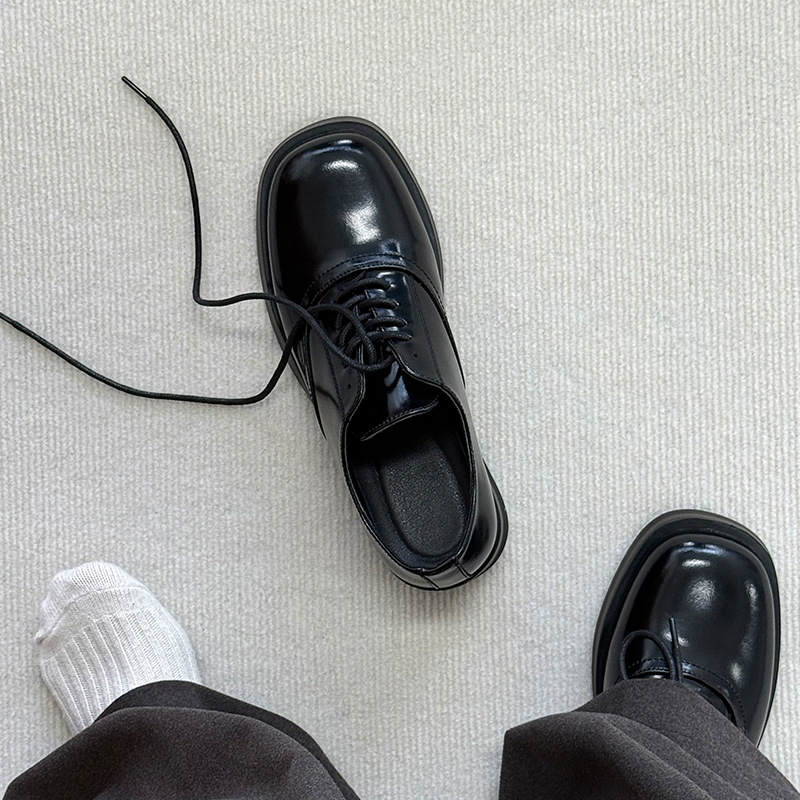 Cleanfit Derby Shoes Men's Square Toe Shoes Couple Black Official Shoes Business Formal Casual Loafers Women