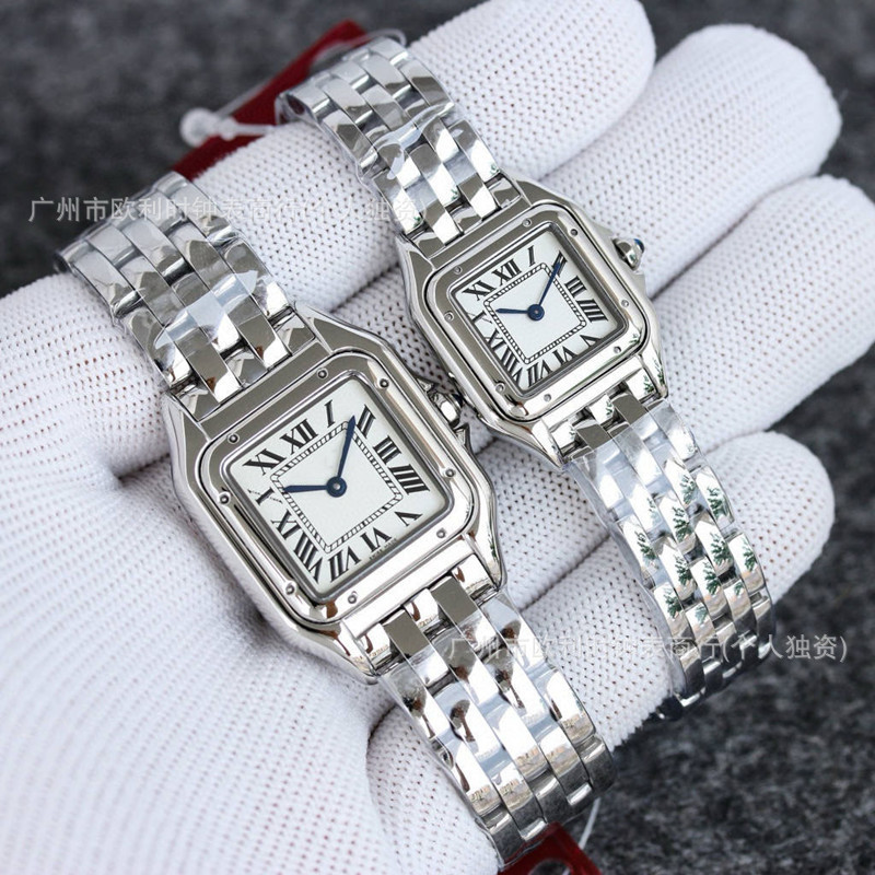 Foreign trade cross-border women's watch classic retro square diamond Roman cheetah couple watch Santos steel band popular watch
