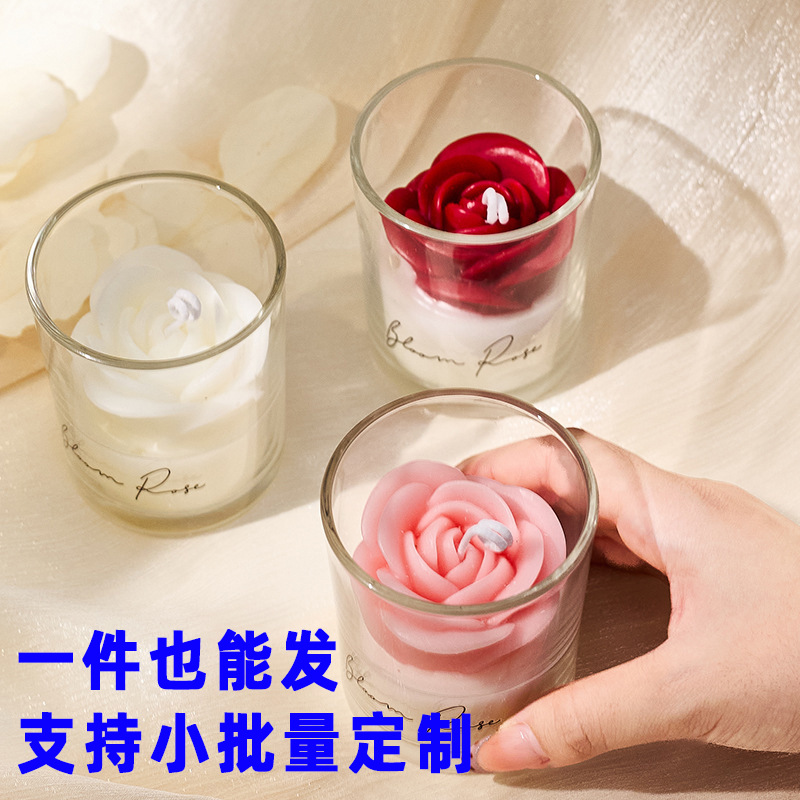 Rose scented candle glass cup shape wax scented home decoration ornaments Valentine's Day wedding and engagement souvenirs