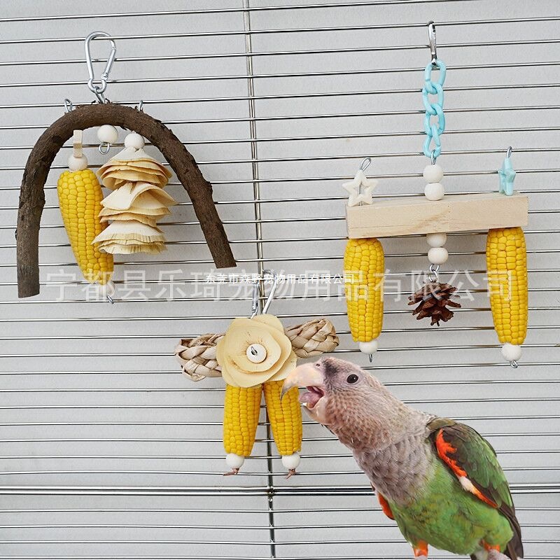 Pet bird toy parrot natural corn cob nibbling string bird cage decompression play bird supplies accessories spot wholesale
