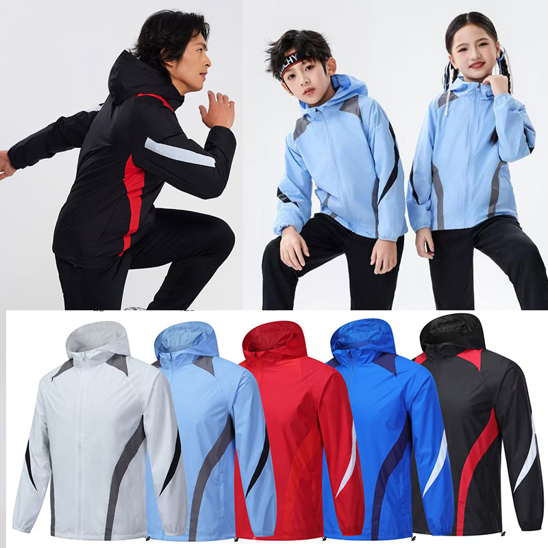Outdoor sports windbreaker men's football training clothes raincoat children's double-layer windproof jacket custom jacket hooded women