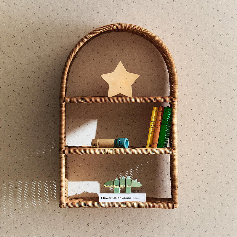 Rattan layered shelf three-layer shelf wall-mounted shelf living room bedroom bathroom home decoration bookcase storage rack