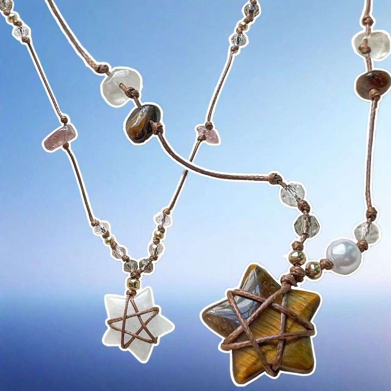 Sweet and cool braided rope crystal net pocket five-pointed star necklace pull necklace female personality fashion ins versatile clavicle chain