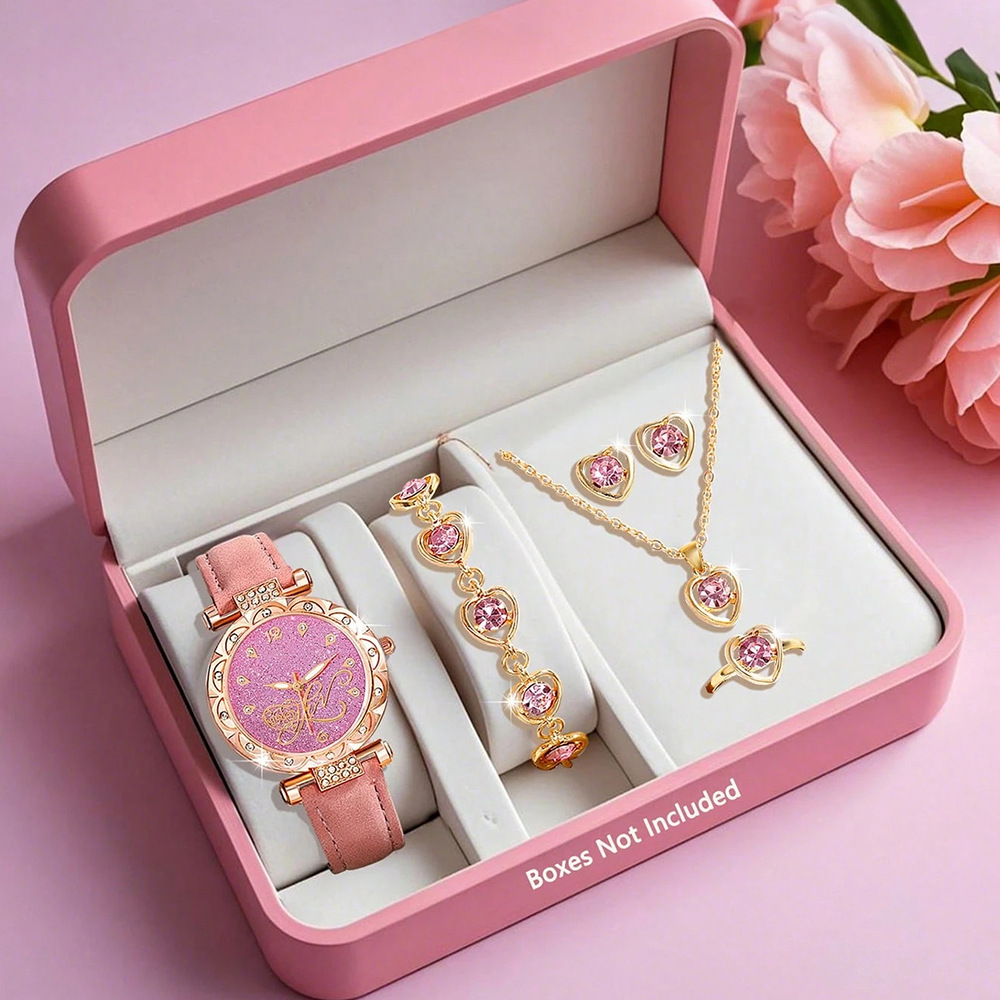 Cross-border hot model diamond dial watch for women light luxury niche quartz watch bracelet set PU leather strap watch