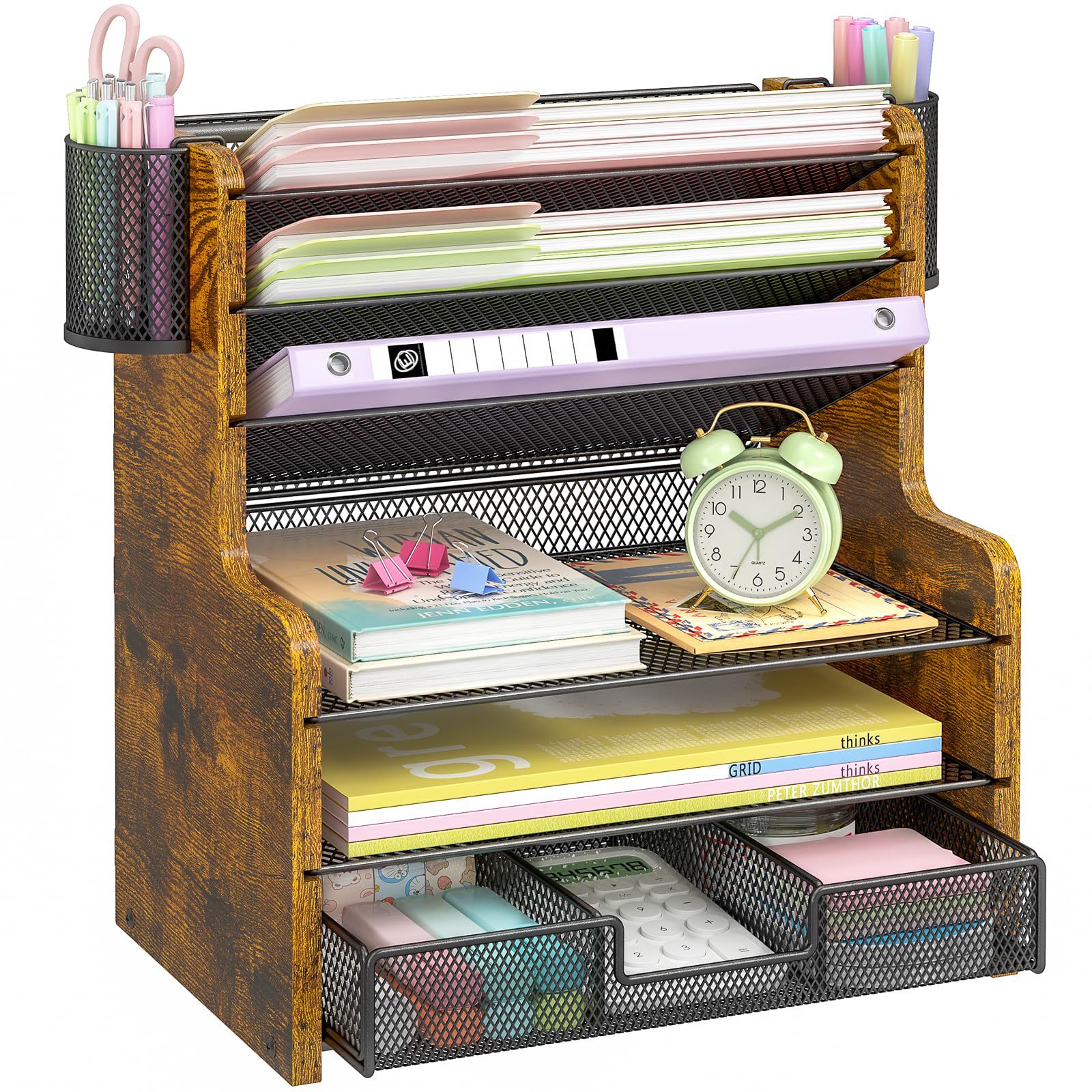 Cross-border 6-layer desk storage rack with pen holder combination desktop file organizer A4 file desk organizer