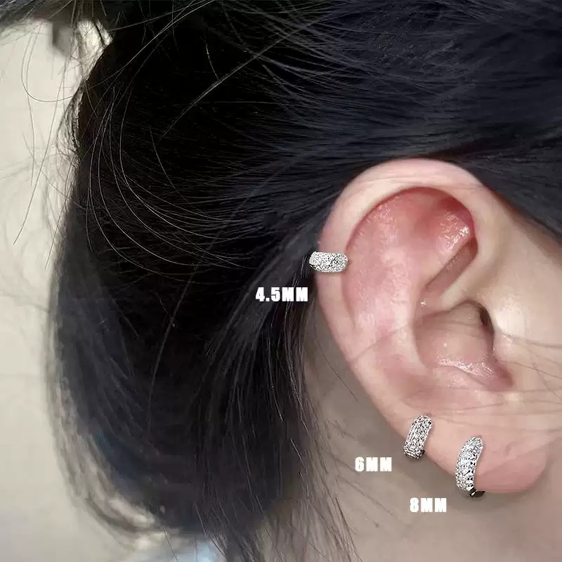 Edge ear bone nails, women's ear needles, ear piercing, small ear rings, extremely small, super shiny, full diamond ear bone rings, unique ear buckles