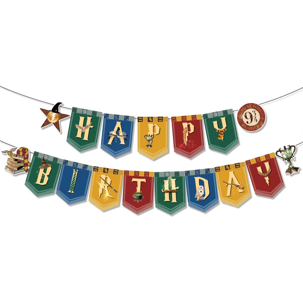 Cross-border New Harry Potter Birthday Flag Children's Birthday Party Background Party Decoration and Arrangement Supplies