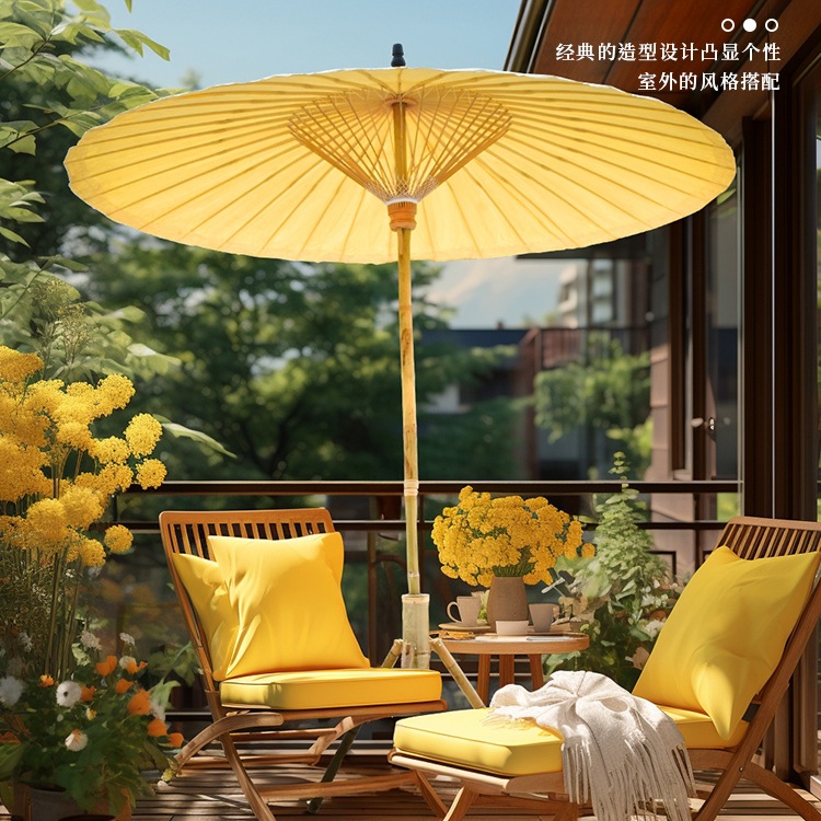 Parasol outdoor courtyard garden courtyard antique decorative umbrella for cooking tea around the stove large oil paper umbrella center column umbrella rainproof