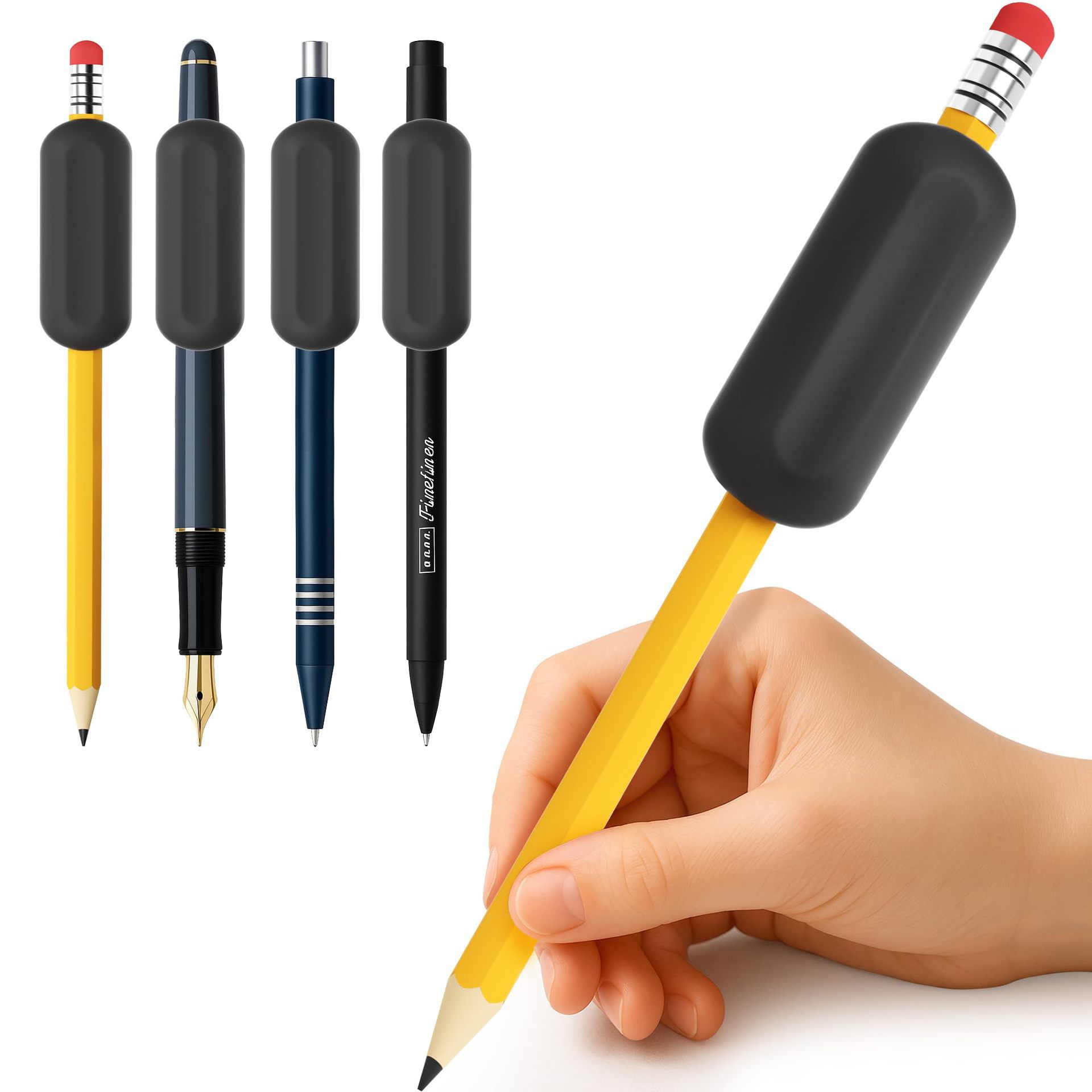 Silicone pen cover, weighted pencil grip, writing aid, enhanced writing stability, universal fit, adjustable