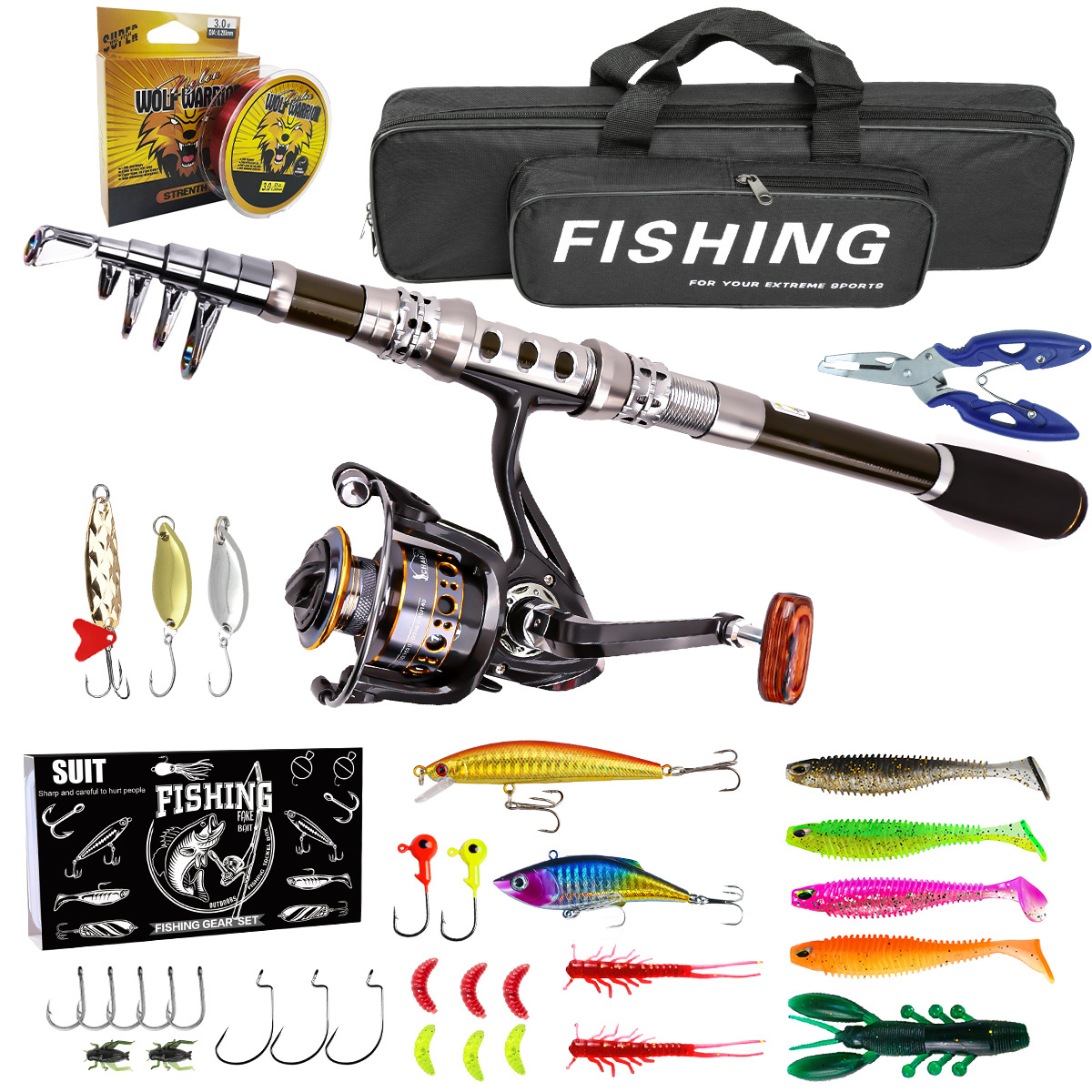 Cross-border carbon Luya rod wheel set sea fishing rod telescopic fishing rod rotating reel travel sea and freshwater fishing set