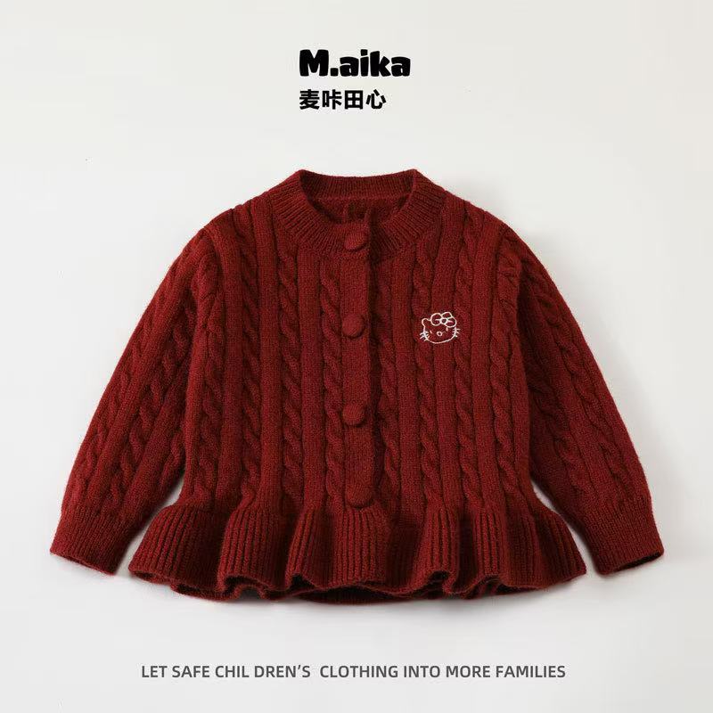 59680 Girls Autumn and Winter New Baby Red Sweater Sweater Doll Top Long Sleeve Jacket